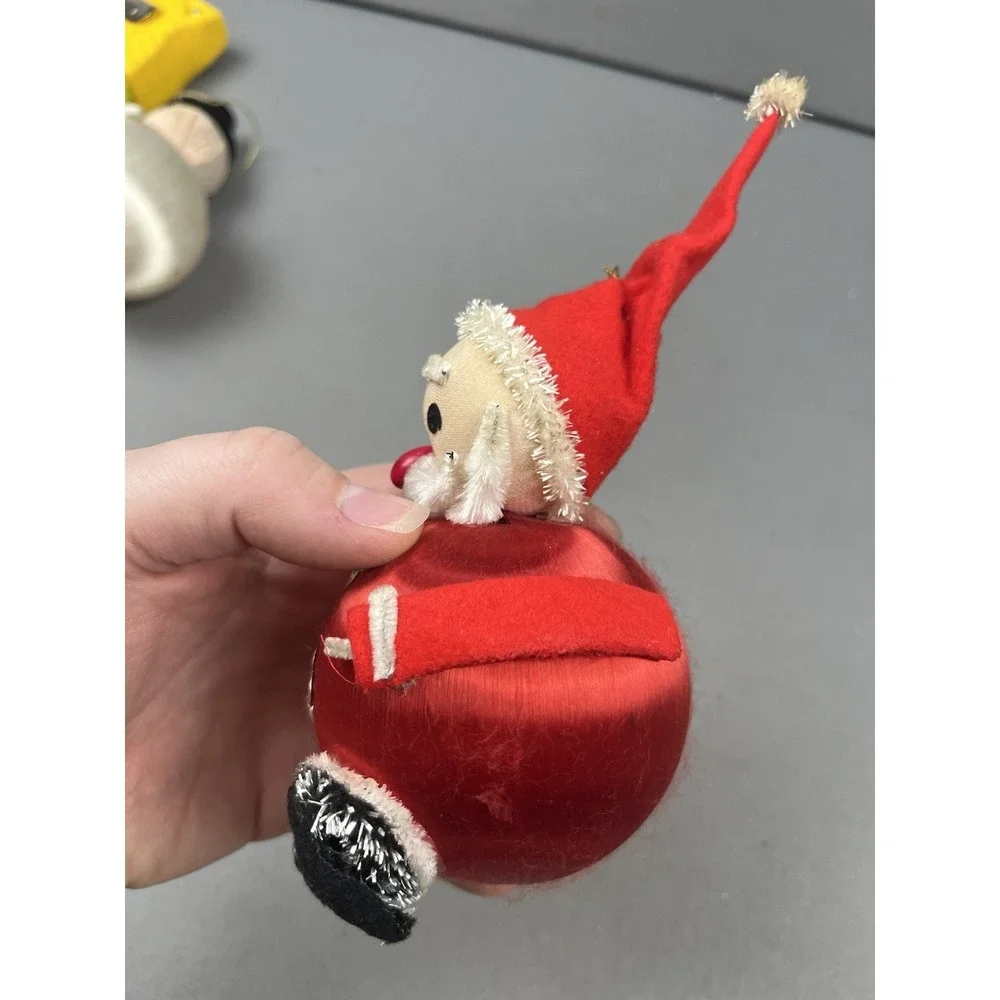 Vintage Christmas Ornament‎ Snowman And Santa Satin Ball Figure 1970's
